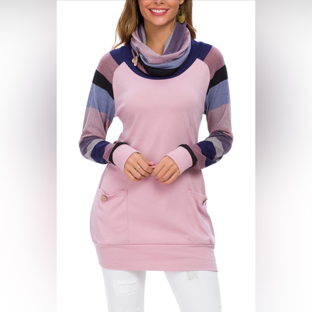 Levaca Long Sleeve Cowl Neck Button Tunic Top NWT